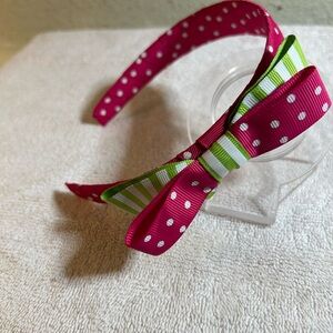Polka Dot Bow Headband - Pink and Green